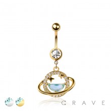316L SURGICAL STEEL WATER PLANET STAR RING DANGLE BELLY BUTTON NAVEL RING 